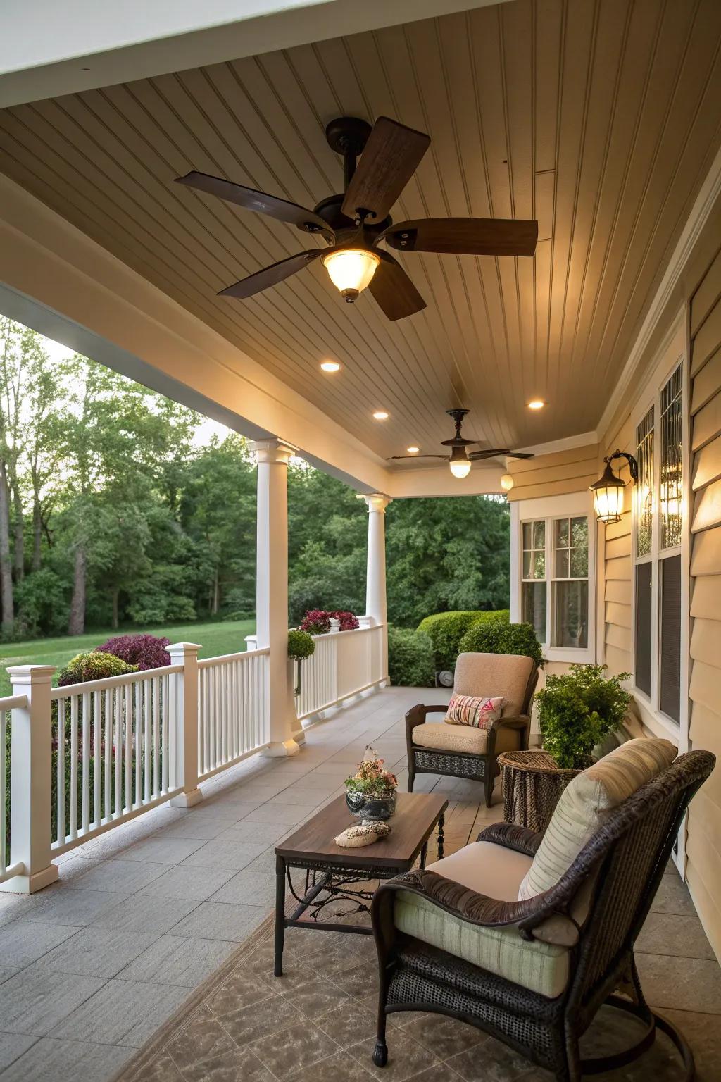 Vinyl ceilings with fans offer both style and cooling comfort.