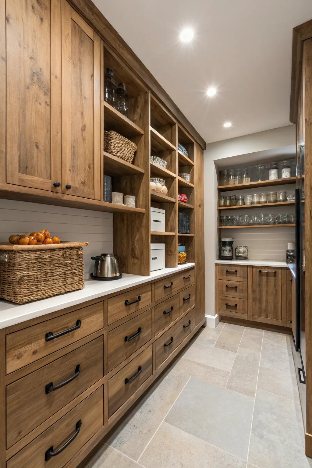 Country charm meeting modern aesthetics in a pantry.