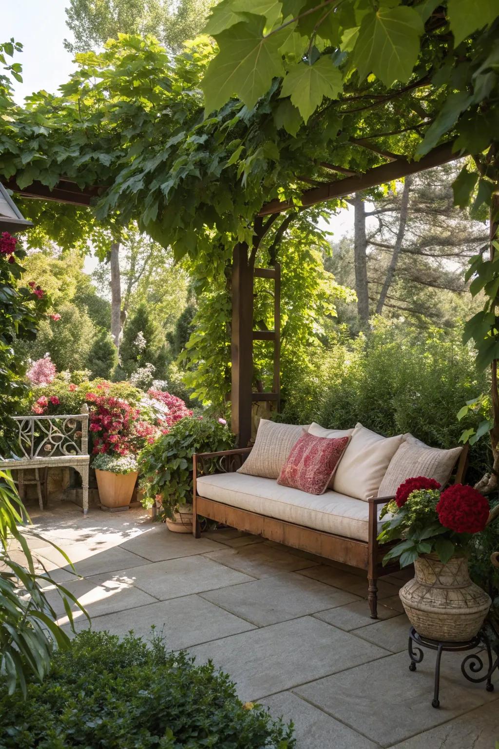 Inviting lounging zones furnish impeccable havens for repose in the garden.