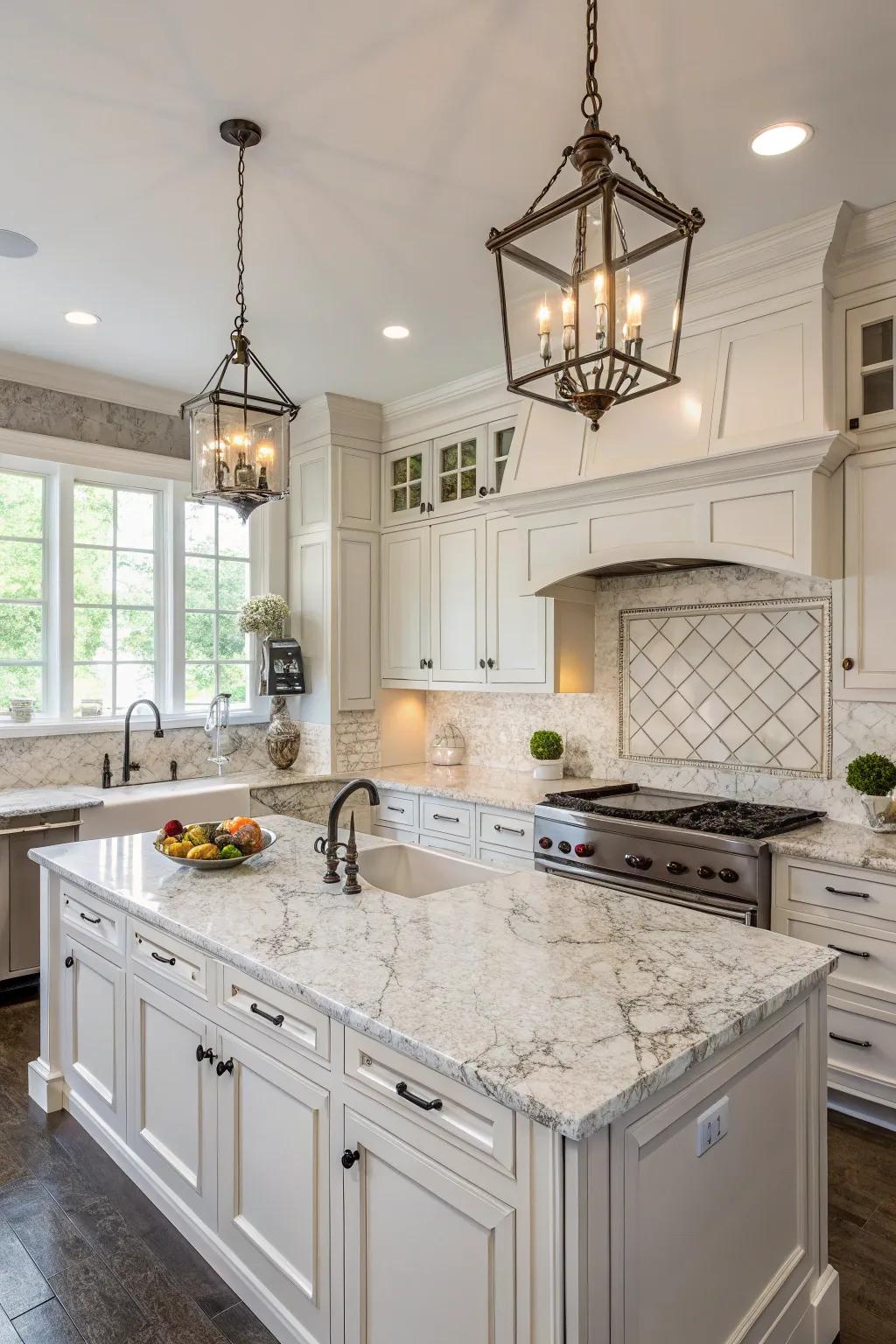 Alabaster and quartz combine for a timeless culinary elegance.