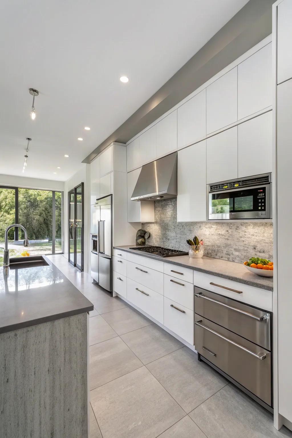 Stainless steel appliances enhance the modern look of this kitchen.