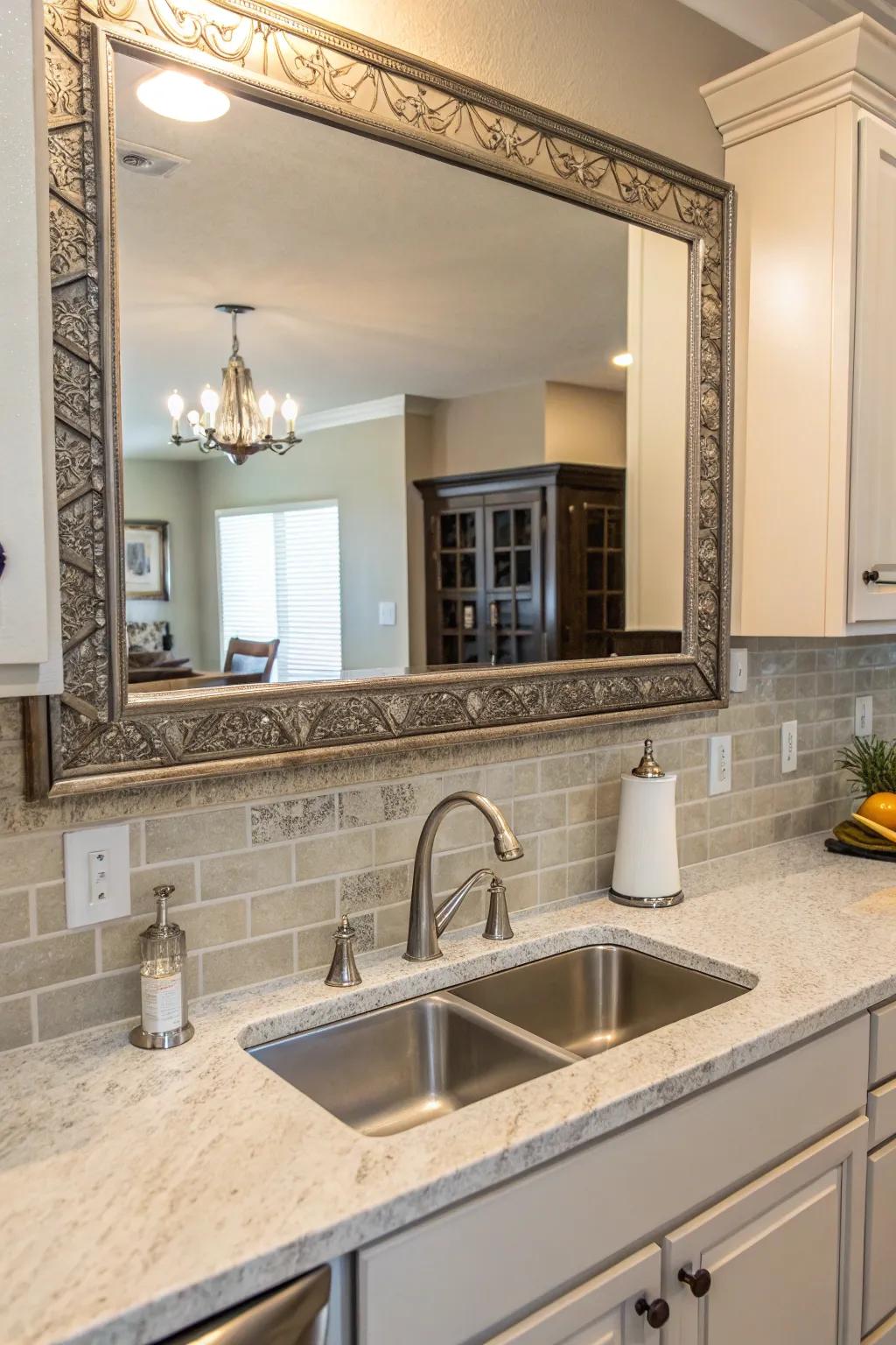 Mirrors can expand and brighten a windowless area remarkably well.