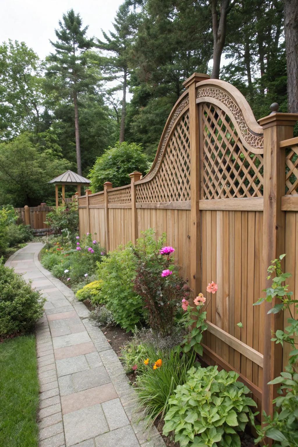 Arched weave fences blend privacy with beauty in your garden.