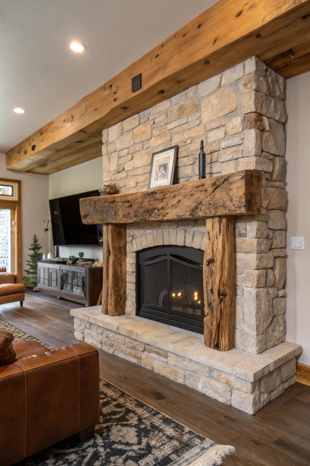 Showcase natural beauty with a live edge wood mantel.