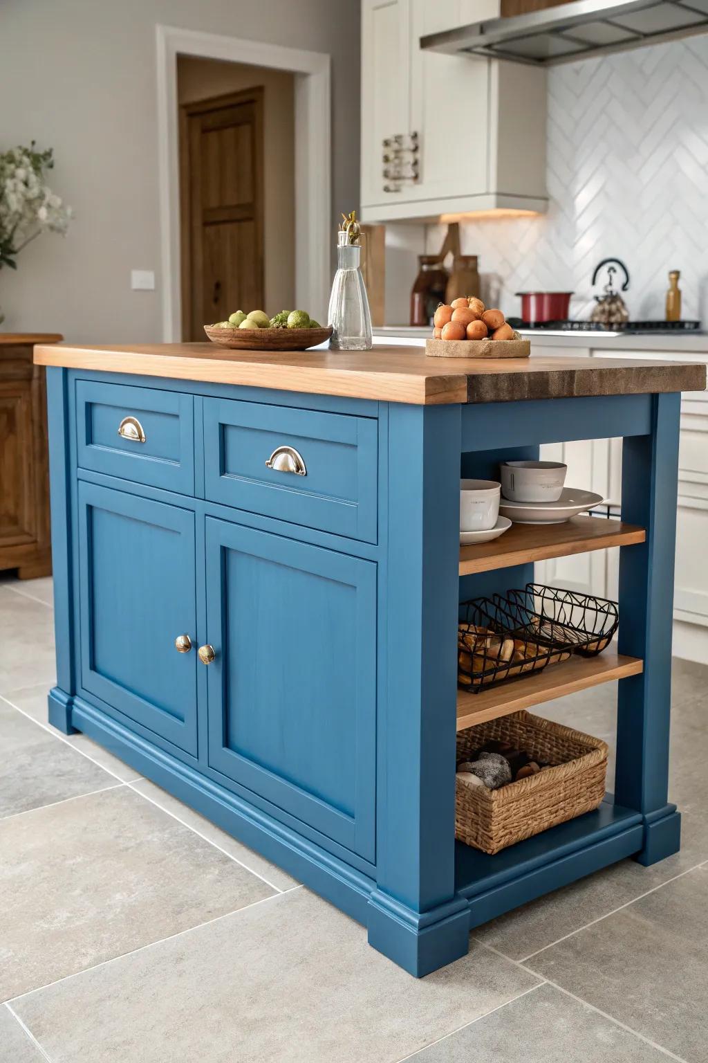 A boldly colored island that stands out as a vibrant focal point.