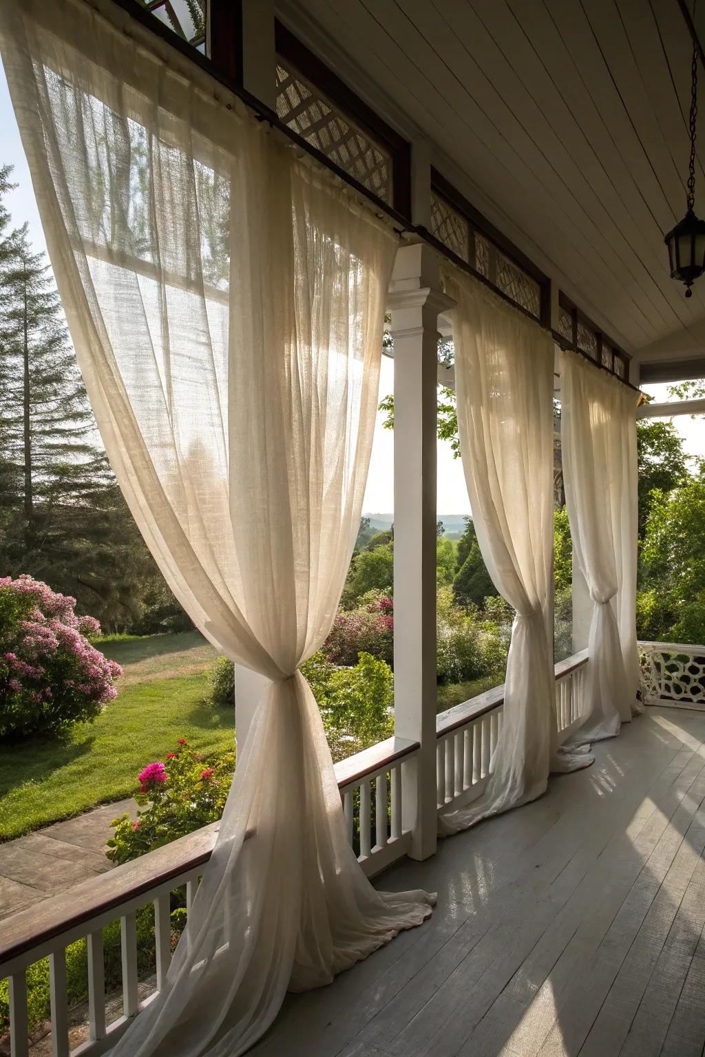 Sophisticated airy screens framing the porch windows.