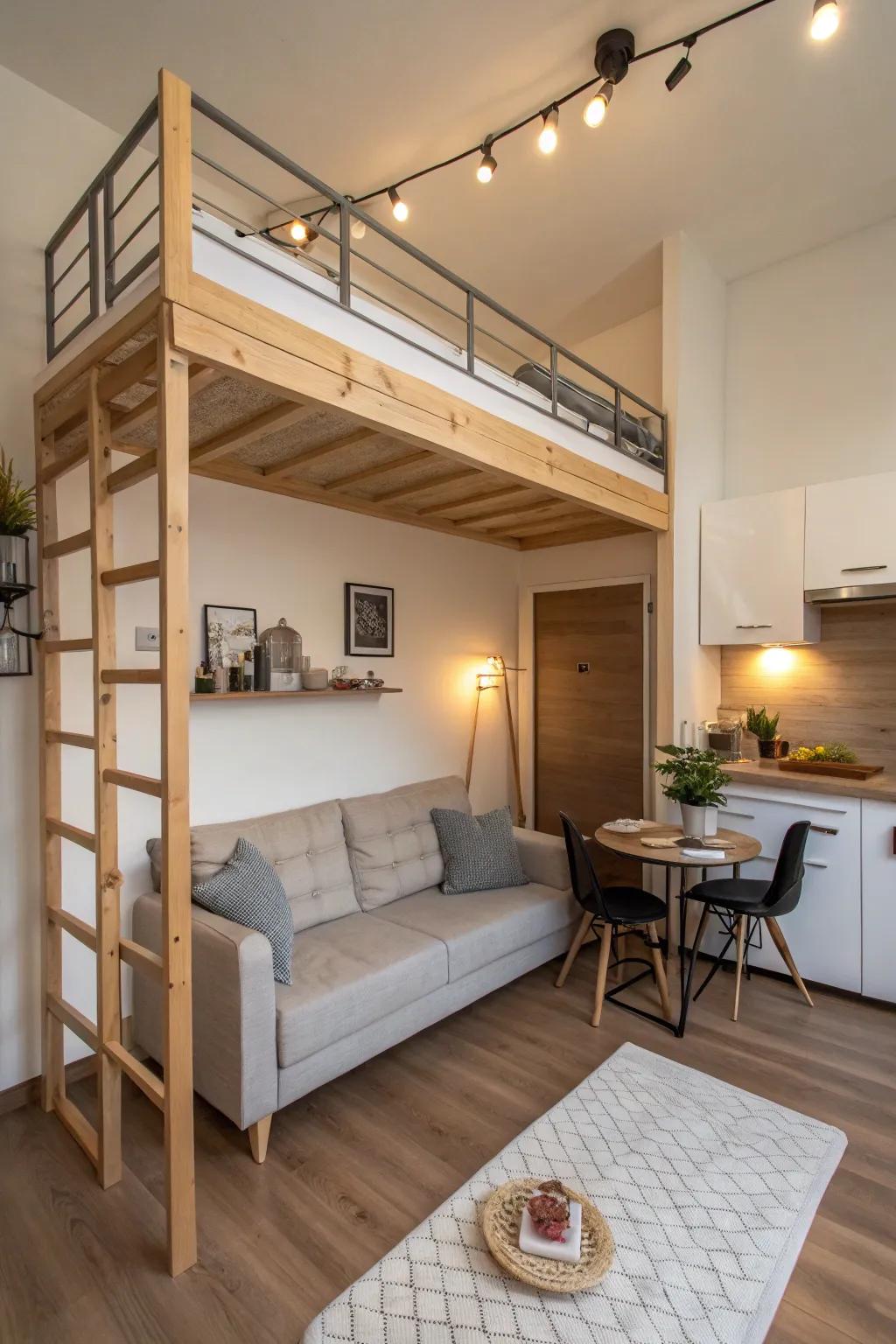 Raised sleeping areas harness vertical space, amplifying functionality