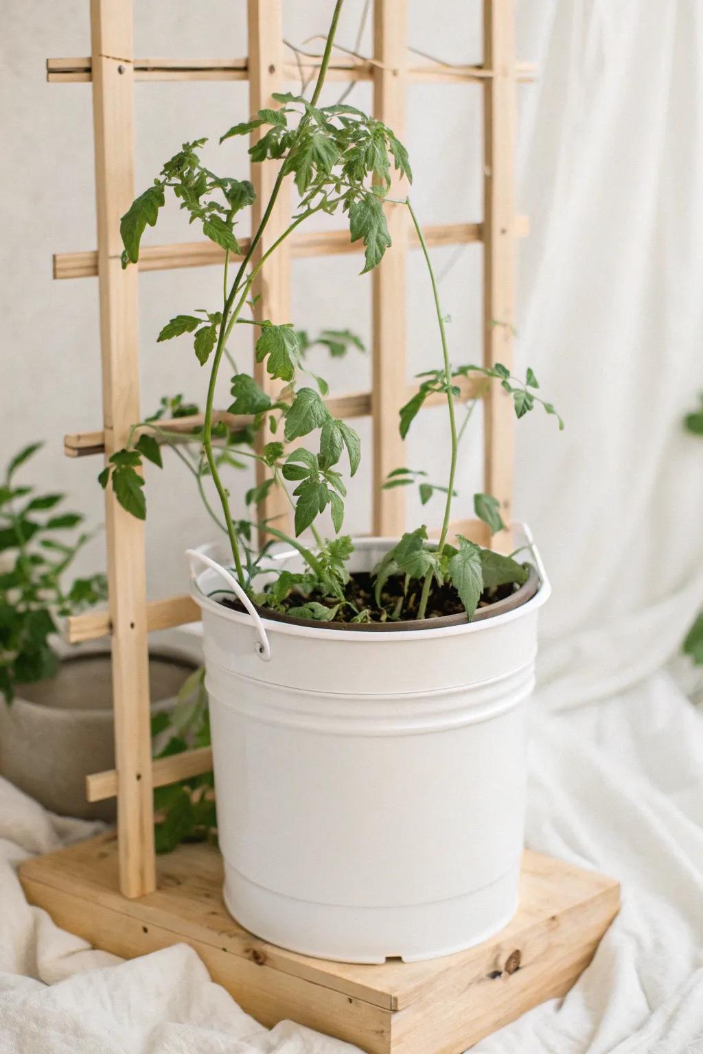 Elevate your garden game with a chic bucket trellis system, blending simplicity and charm for perfect plant support.