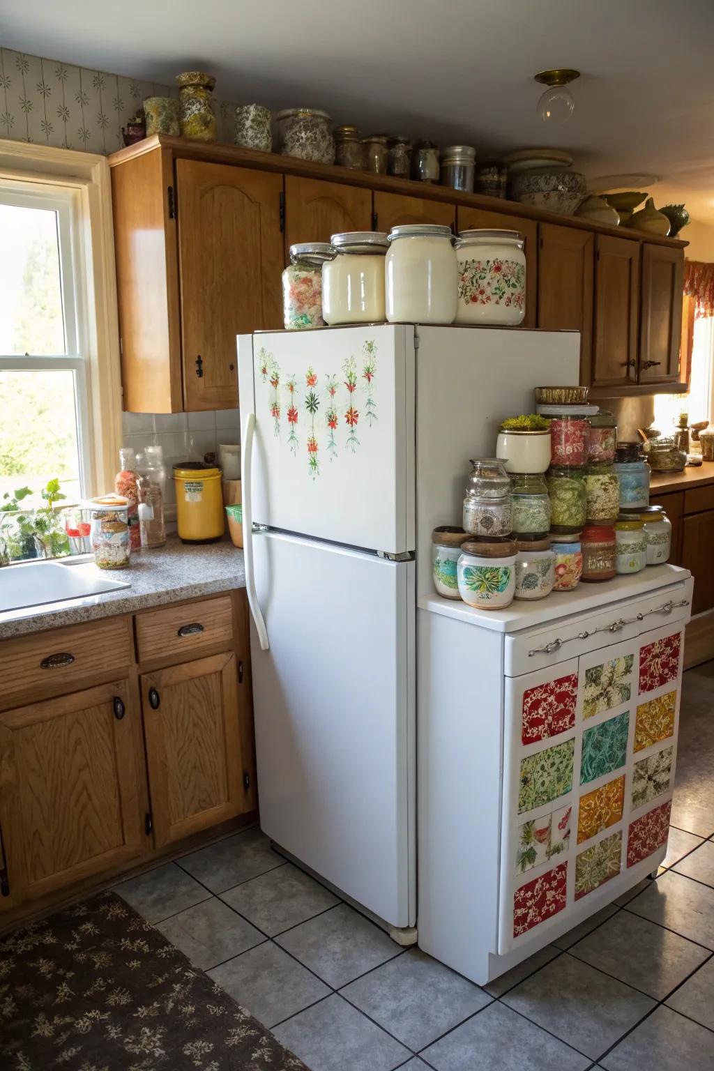 Showcase your unique collection above the refrigerator.