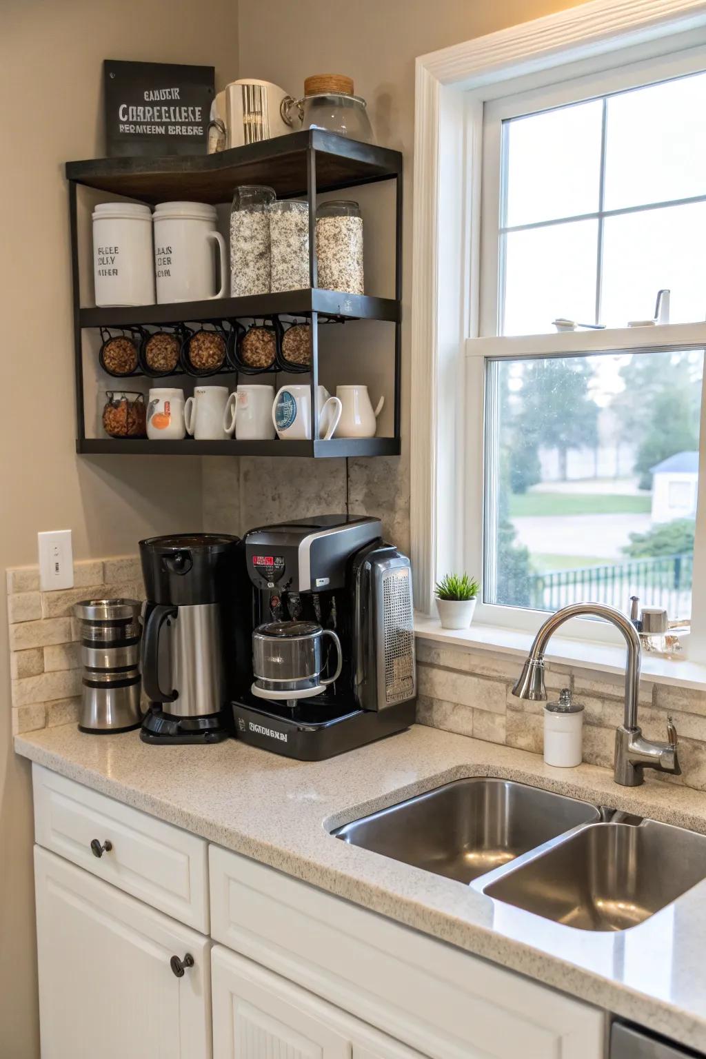 A coffee station brings convenience and style to your kitchen.