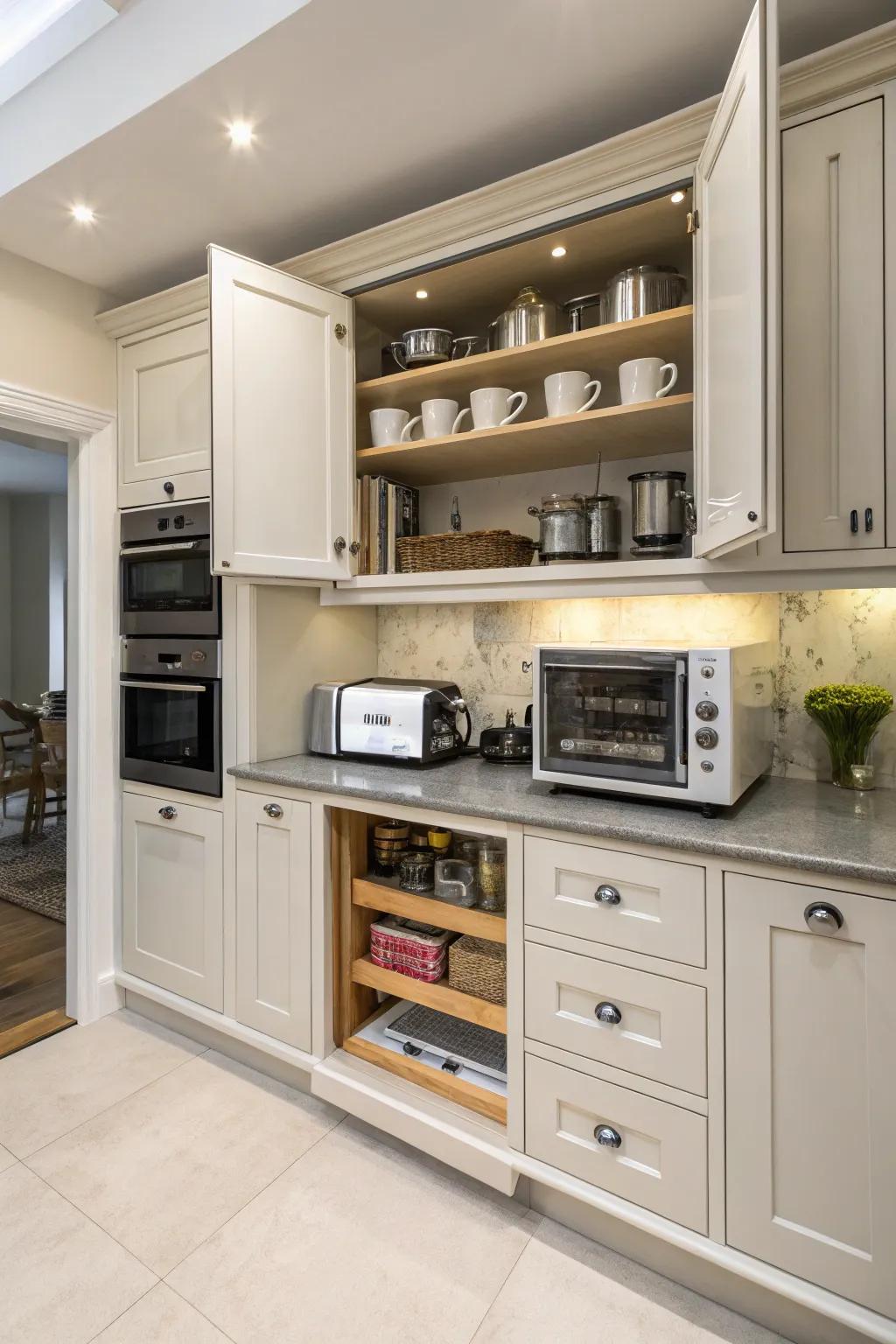 Folding doors offer versatile access, adding a unique feature to kitchen design.