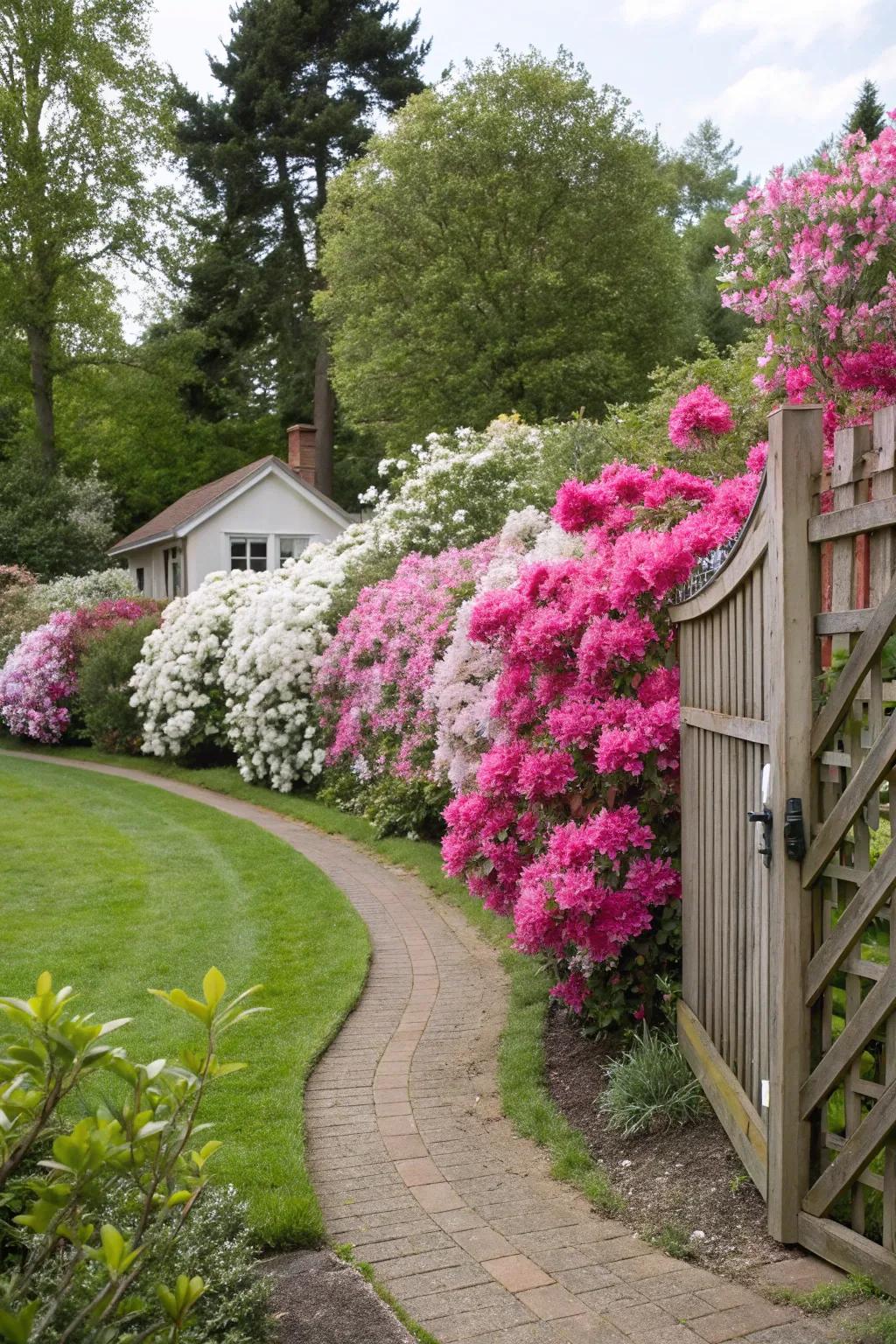 Azaleas providing a beautiful privacy screen in the garden.