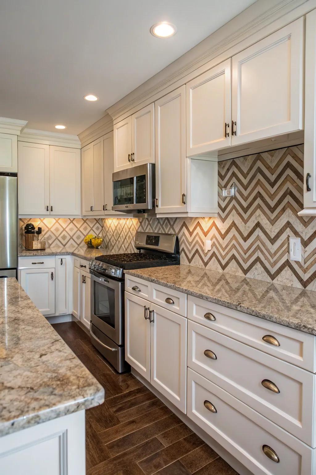 Angular pattern surfaces introduce a contemporary twist, adding a vibrant touch to fantasy brown granite.