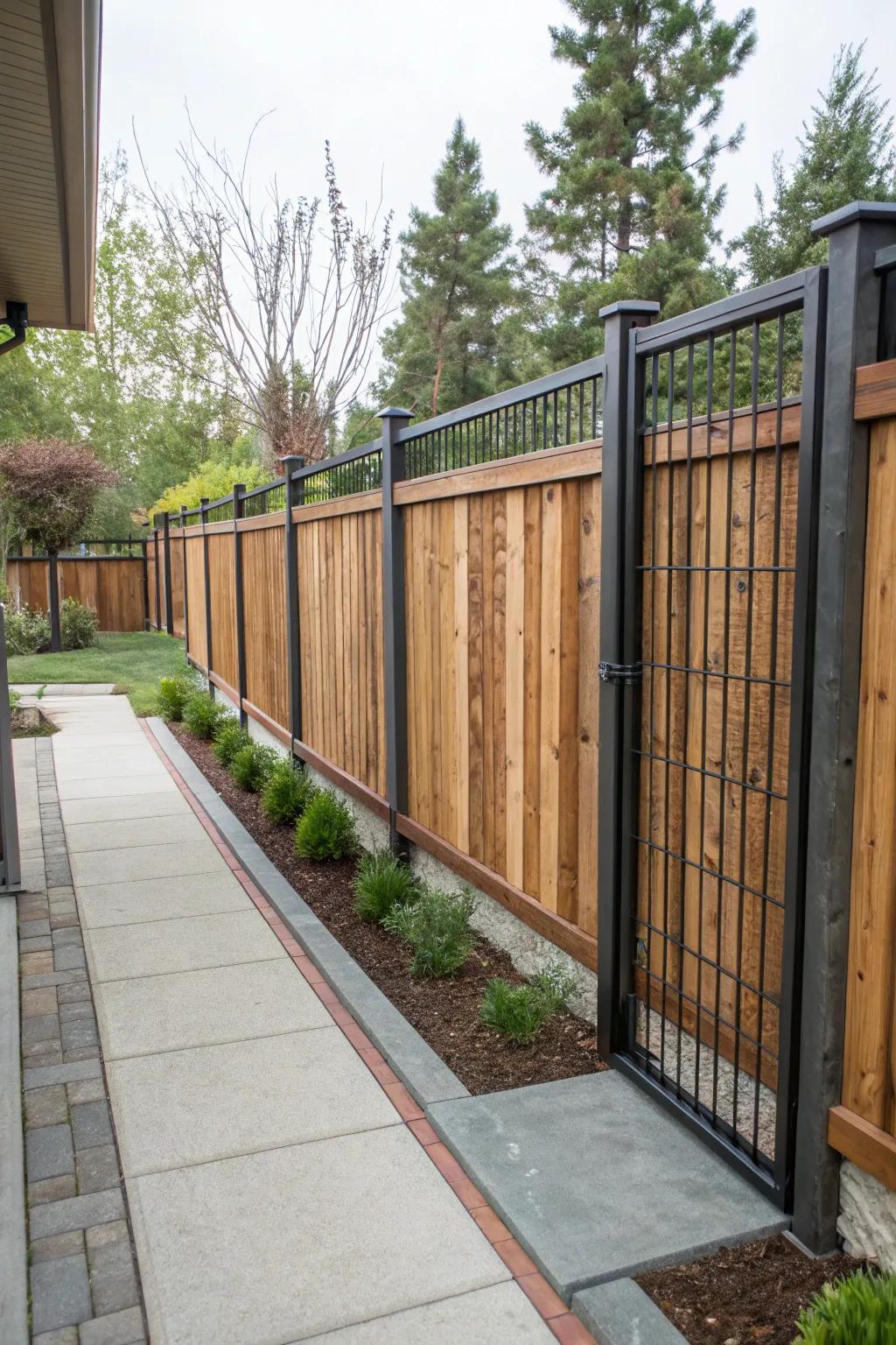 Mixing timber and metal creates a unique textured fence.