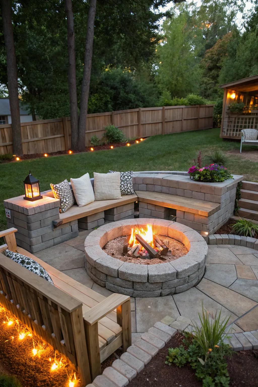 Multi-tiered seating incorporates architectural attraction to your bonfire spot.
