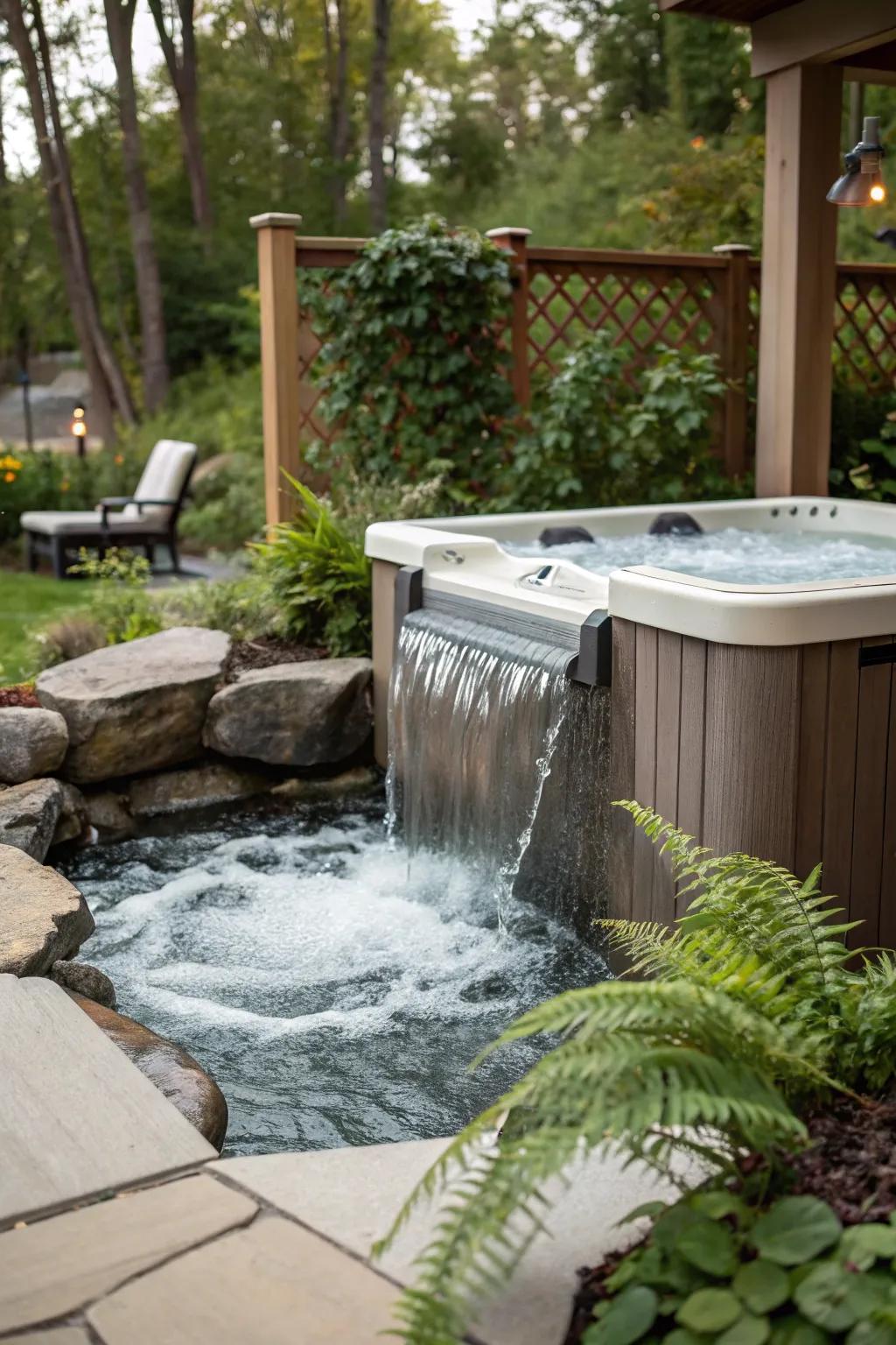 A water feature adds serenity and an extra layer of privacy to your hot tub area.