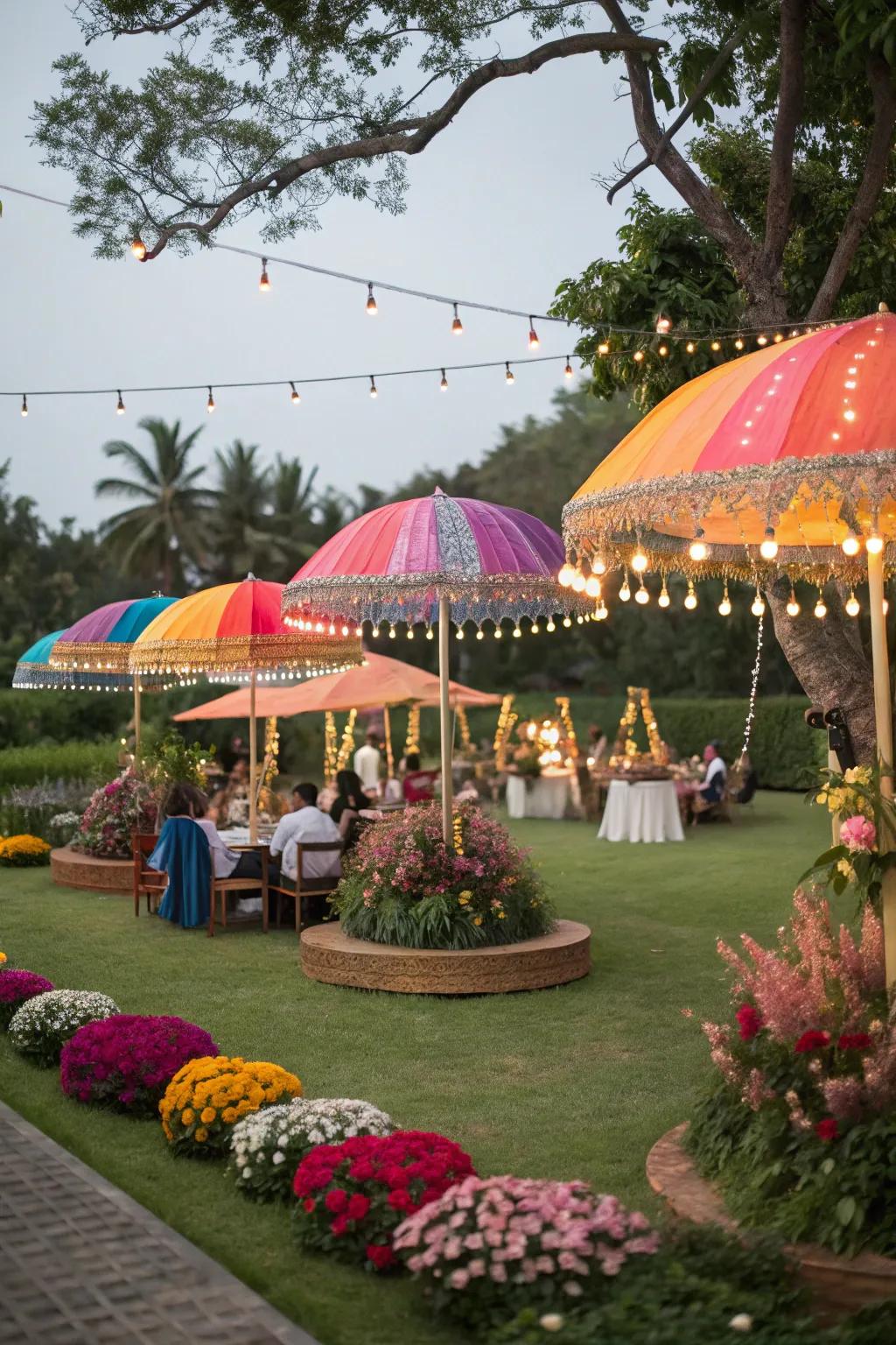 A stylish garden social with harmonized sunshades.