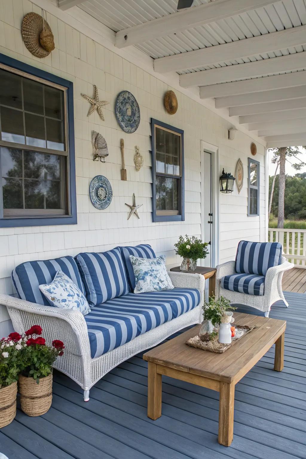 Bring the beach to your porch with coastal decor.