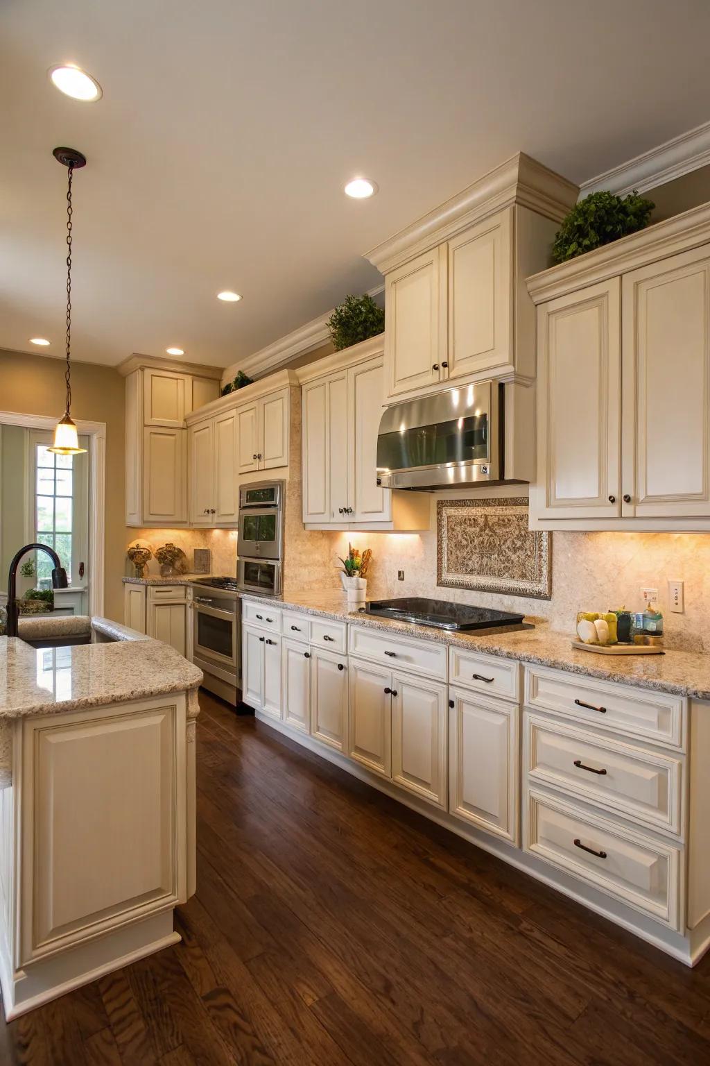 Sandstone walls afford a fluid, cohesive backdrop.