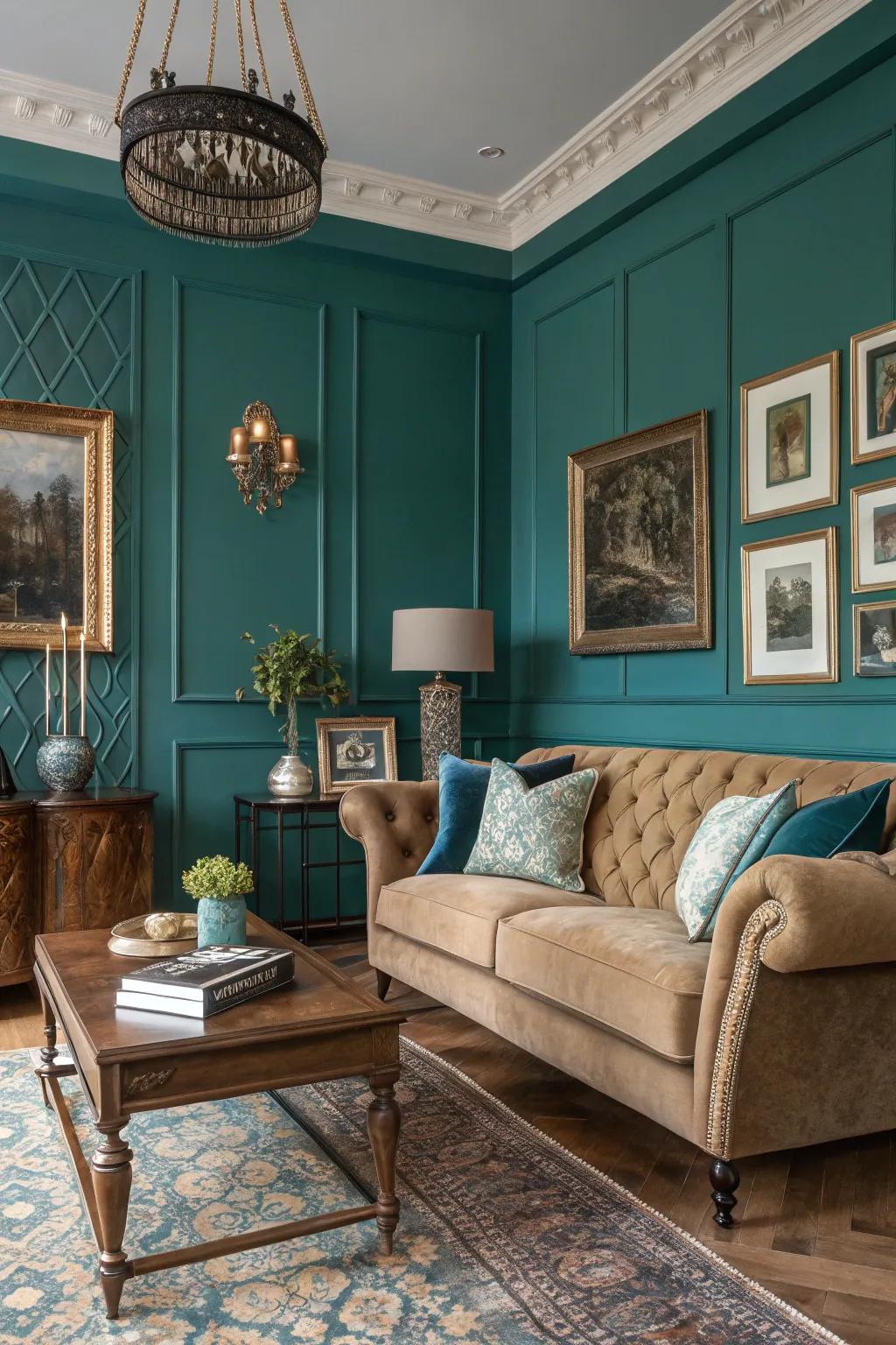 Blue-green adds a touch of luxury and elegance