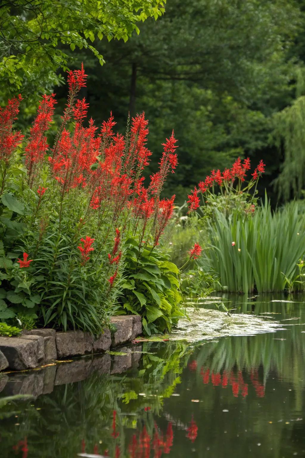 Crimson Blooms entice hummingbirds with their bright red blossoms.