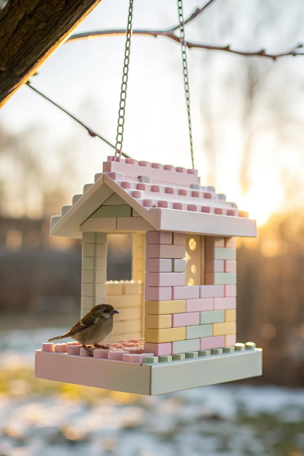 Feed the birds with a splash of creativity using this charming Lego bird feeder.