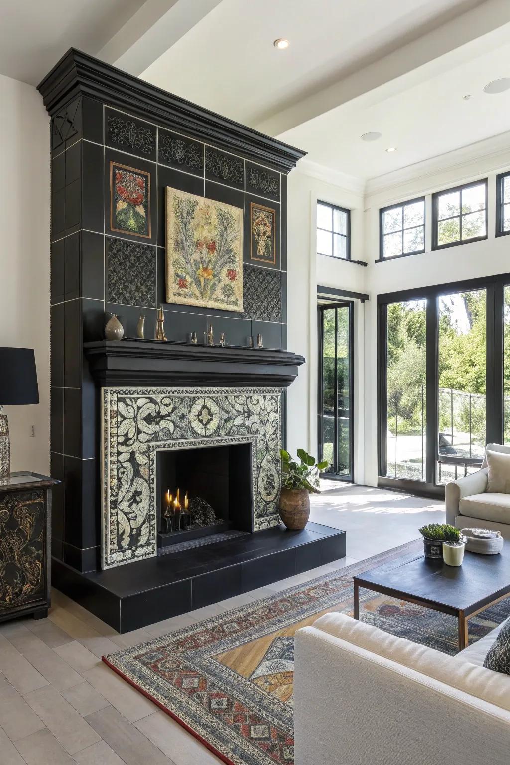 Make an artistic statement with creatively patterned black tiles.