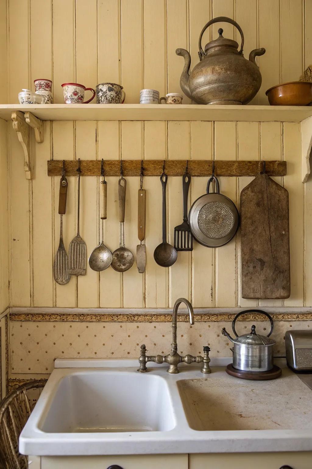Vintage utensils can be both decorative and a nod to history.