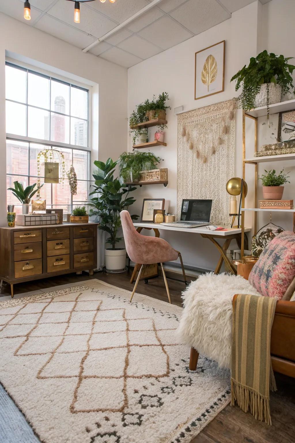 A dash of luxury with metallic accents adds elegance to the office.