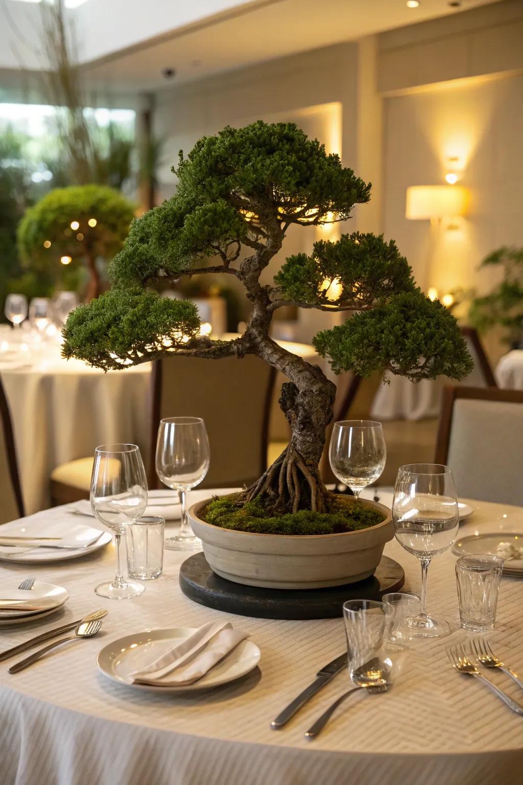Bonsai as an elegant dining table centerpiece