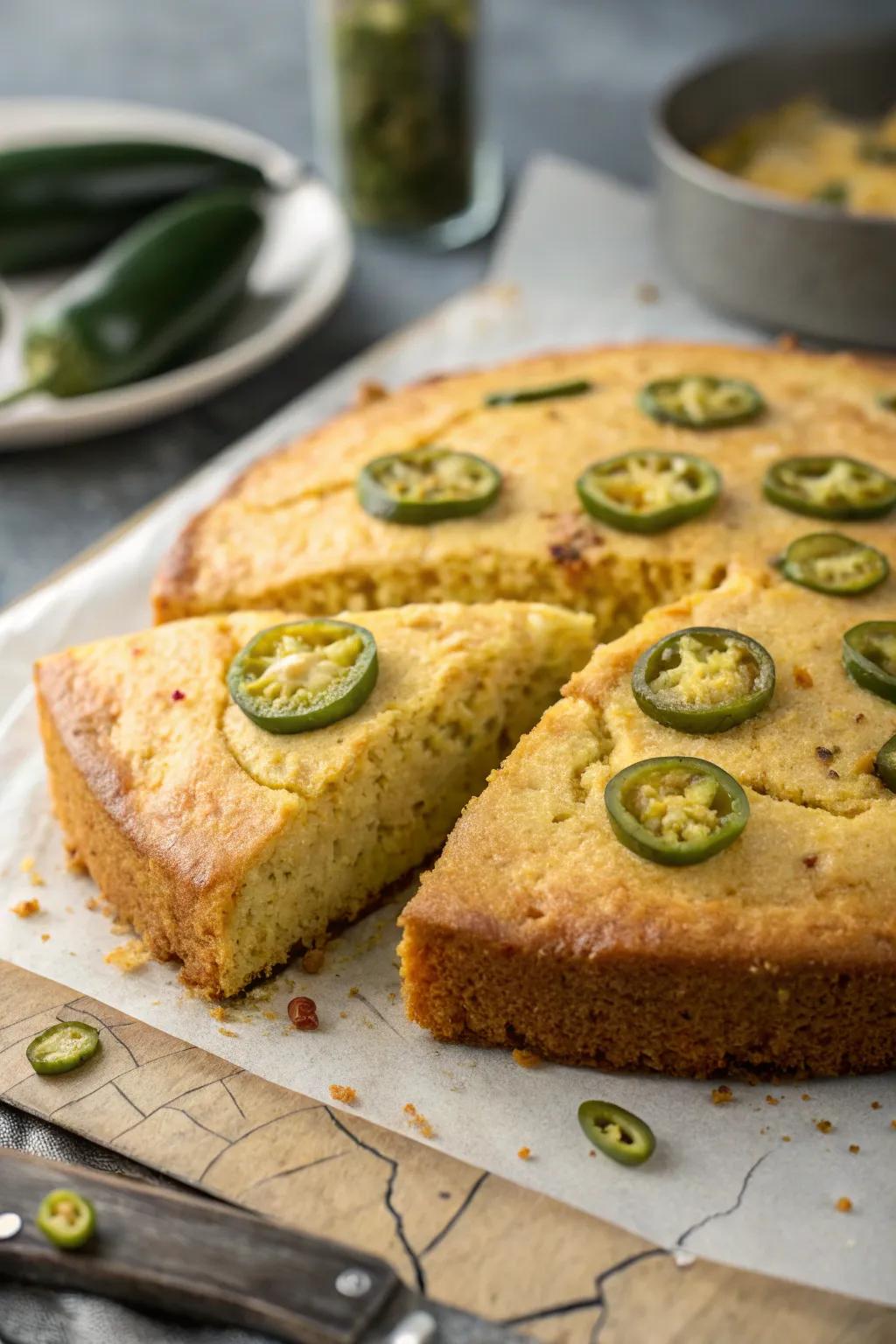 Spicy jalapeño cornbread, adding a kick to your meal.