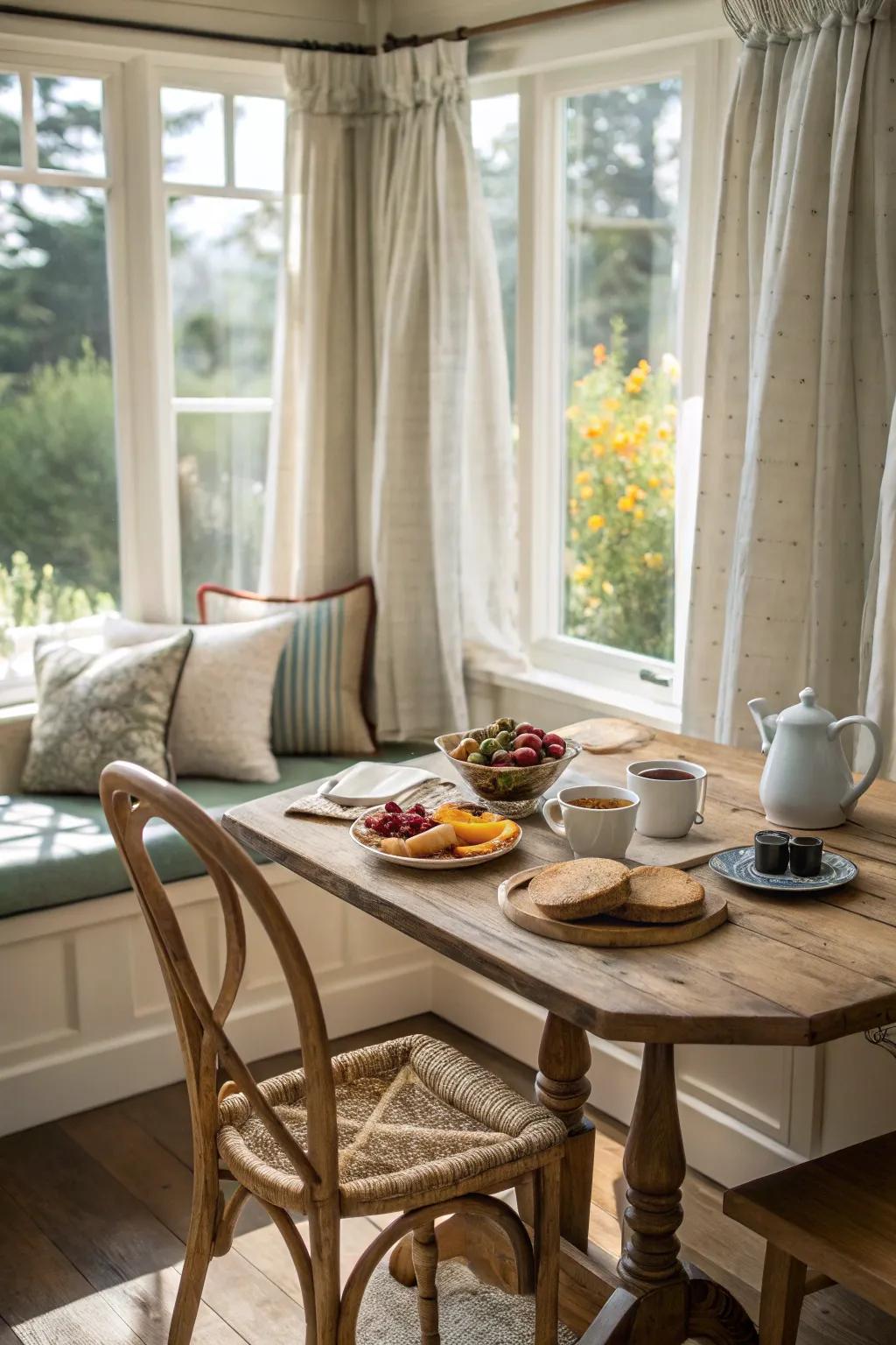 Curtains allow for light control while adding softness to the nook.