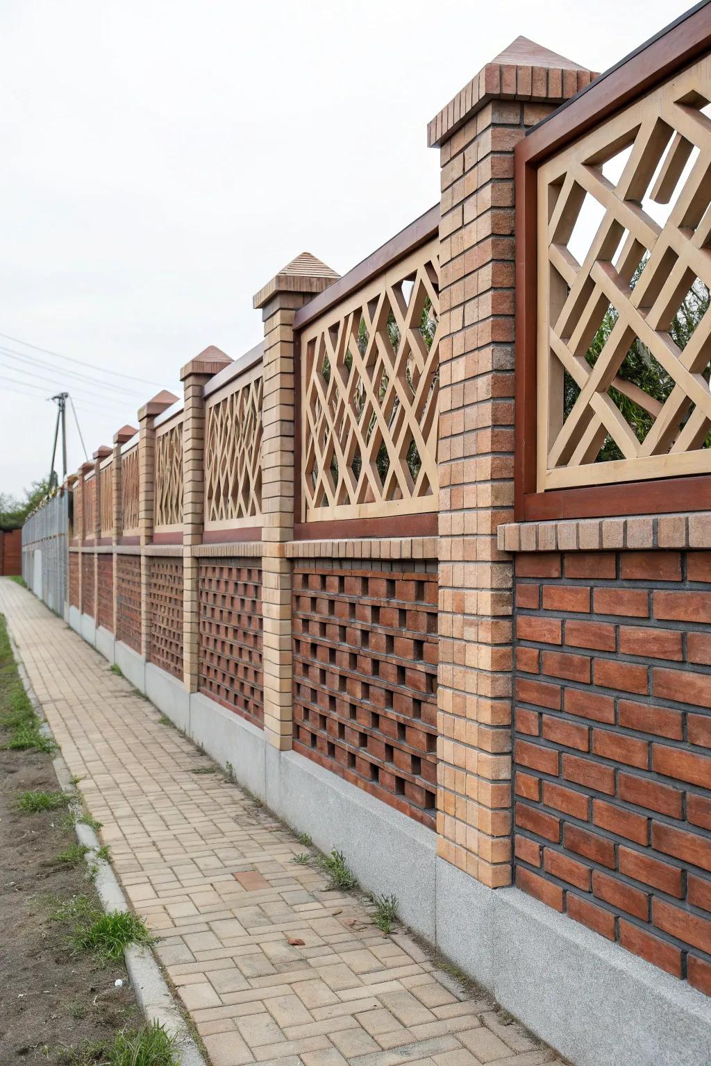 Geometric layouts infuse a contemporary flair into brick fences.