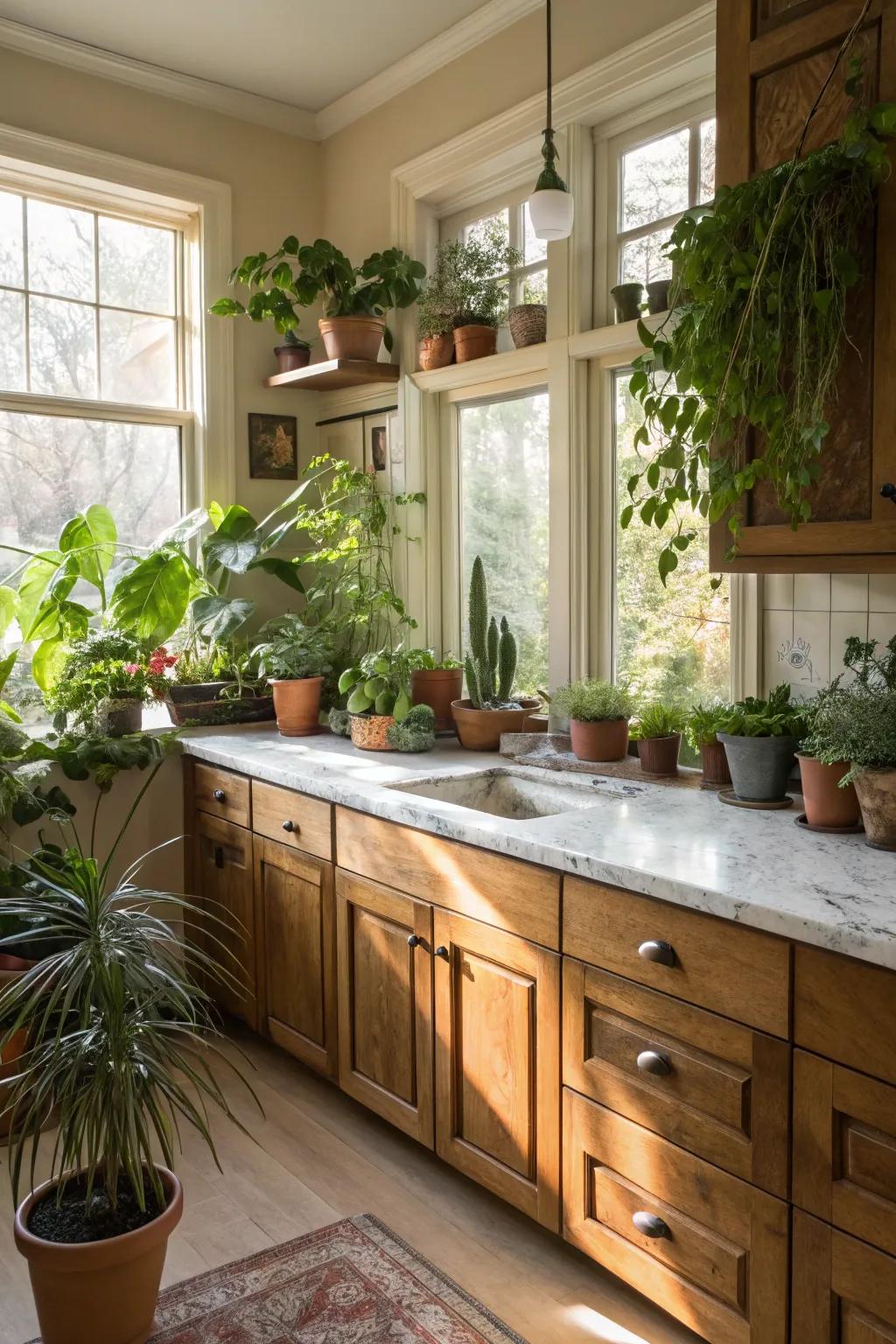Plants freshen up your kitchen decor.