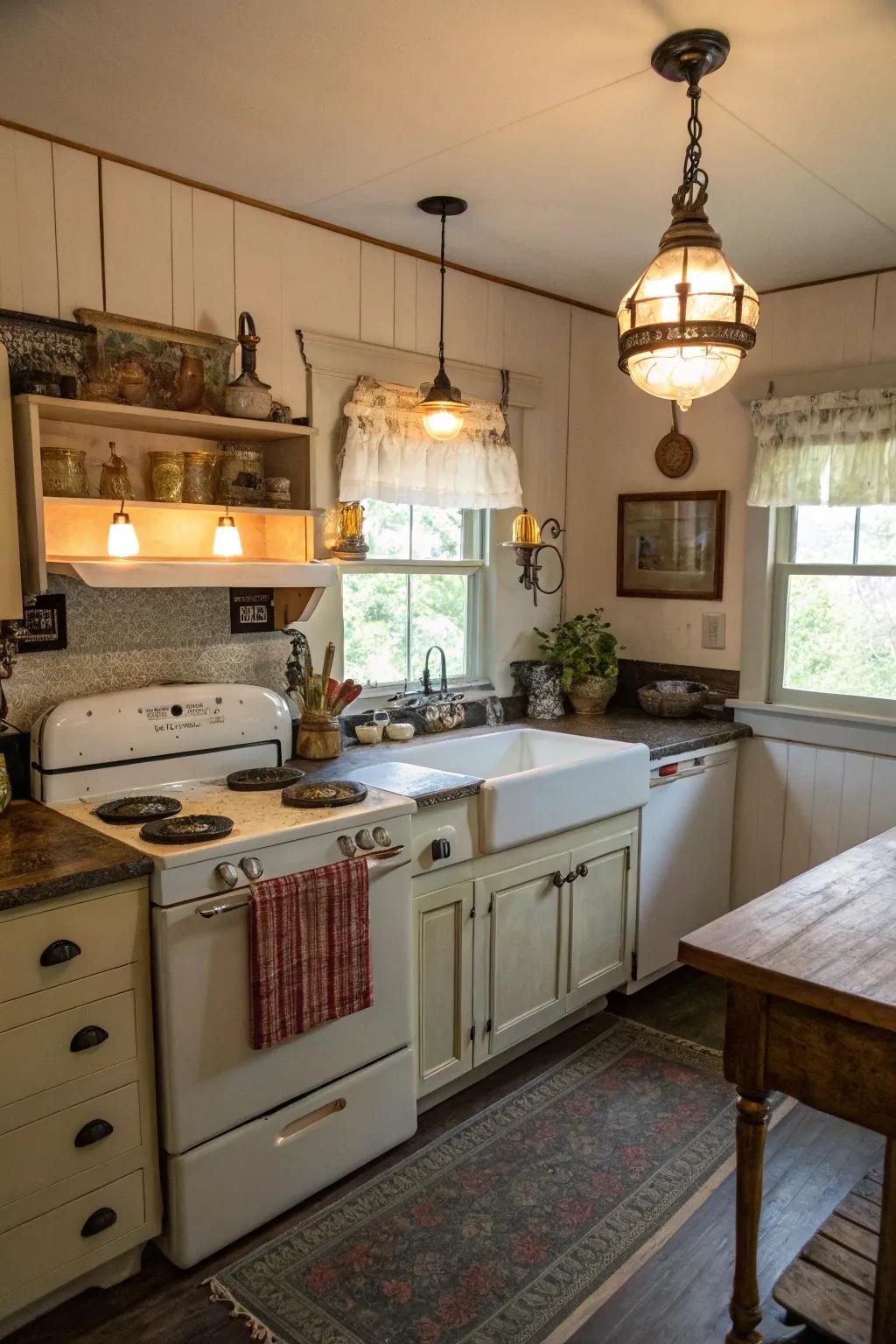 A bungalow kitchen enhanced with charming retro accents.