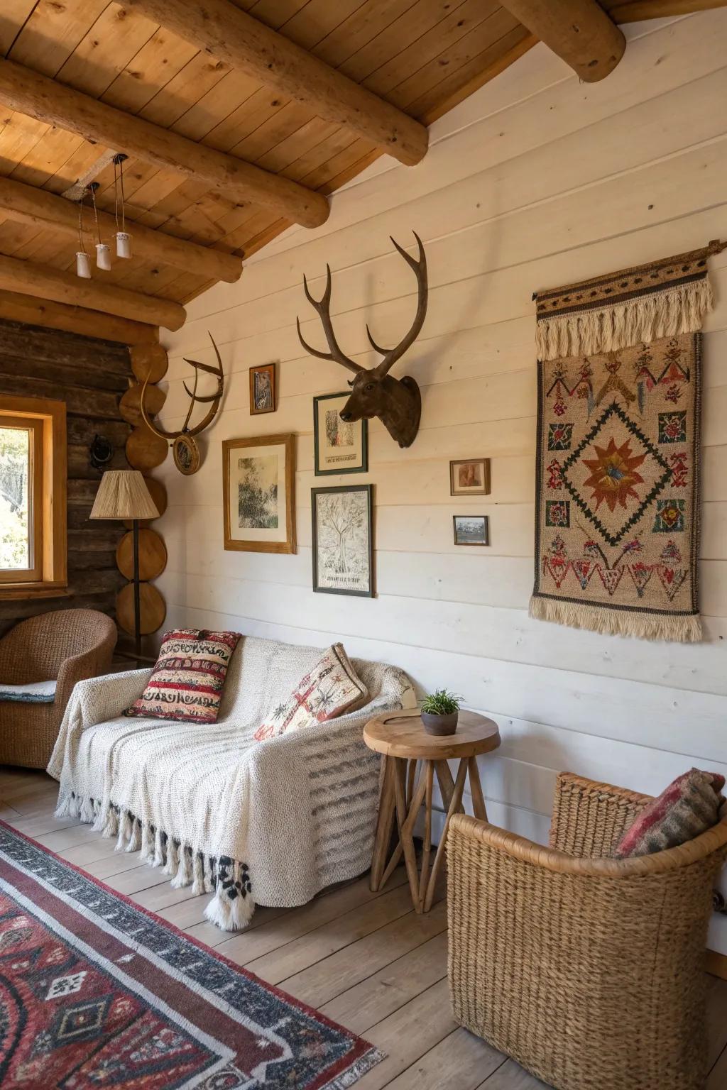 Ornamental touches fill the cabin with character and charm.