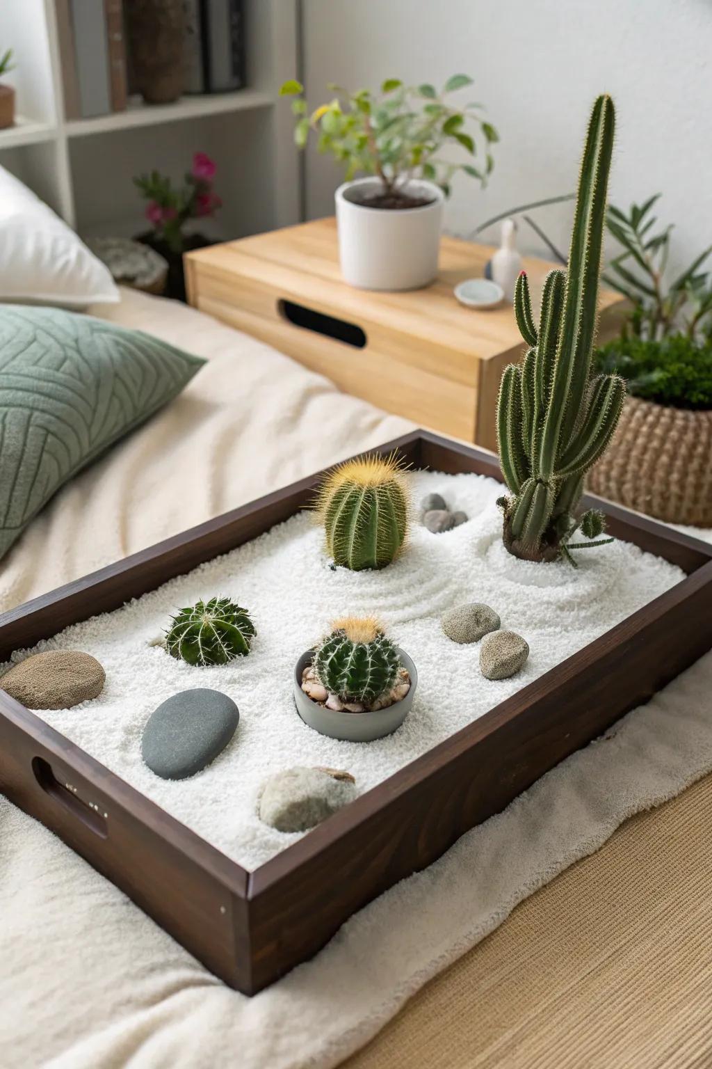 A calming minimalist zen garden perfect for the bedroom.