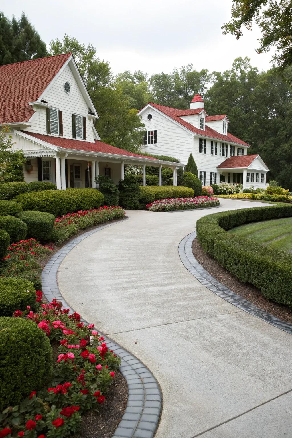 A convenient and elegant horseshoe driveway.