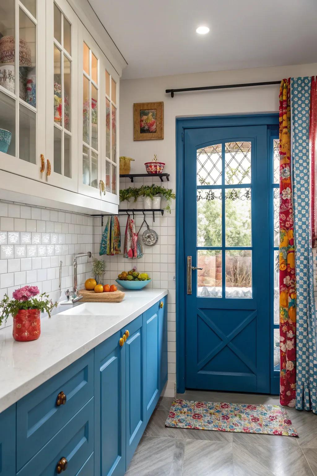 Bold colors bring life and personality to a closed kitchen.