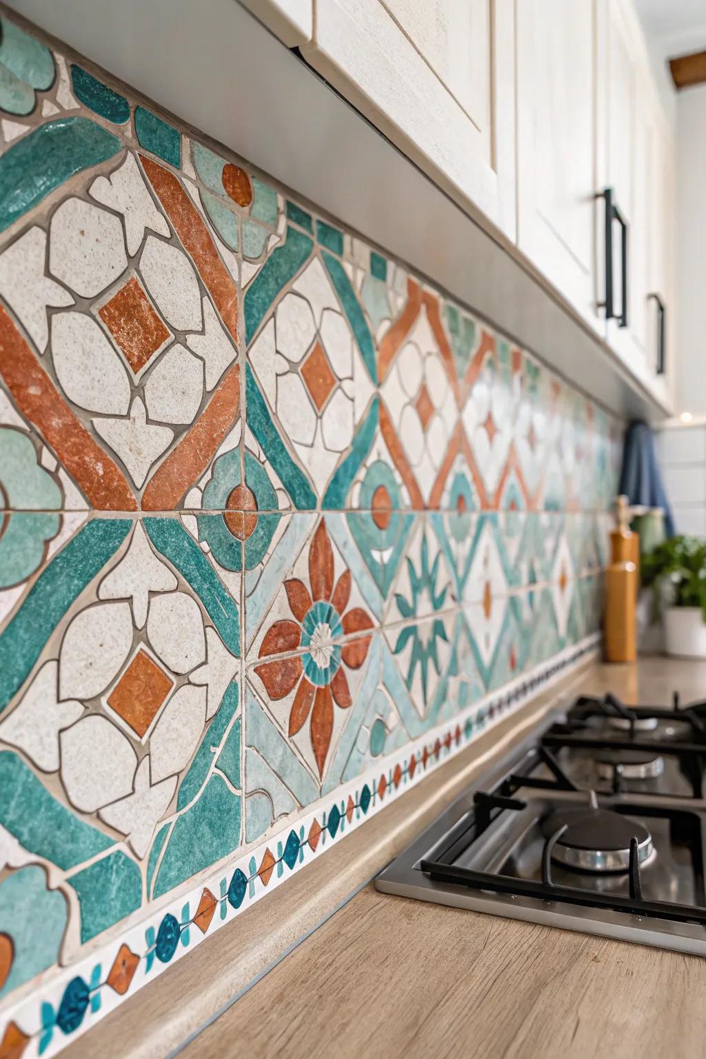 Transform your kitchen into a Mediterranean oasis with a vibrant mosaic backsplash.