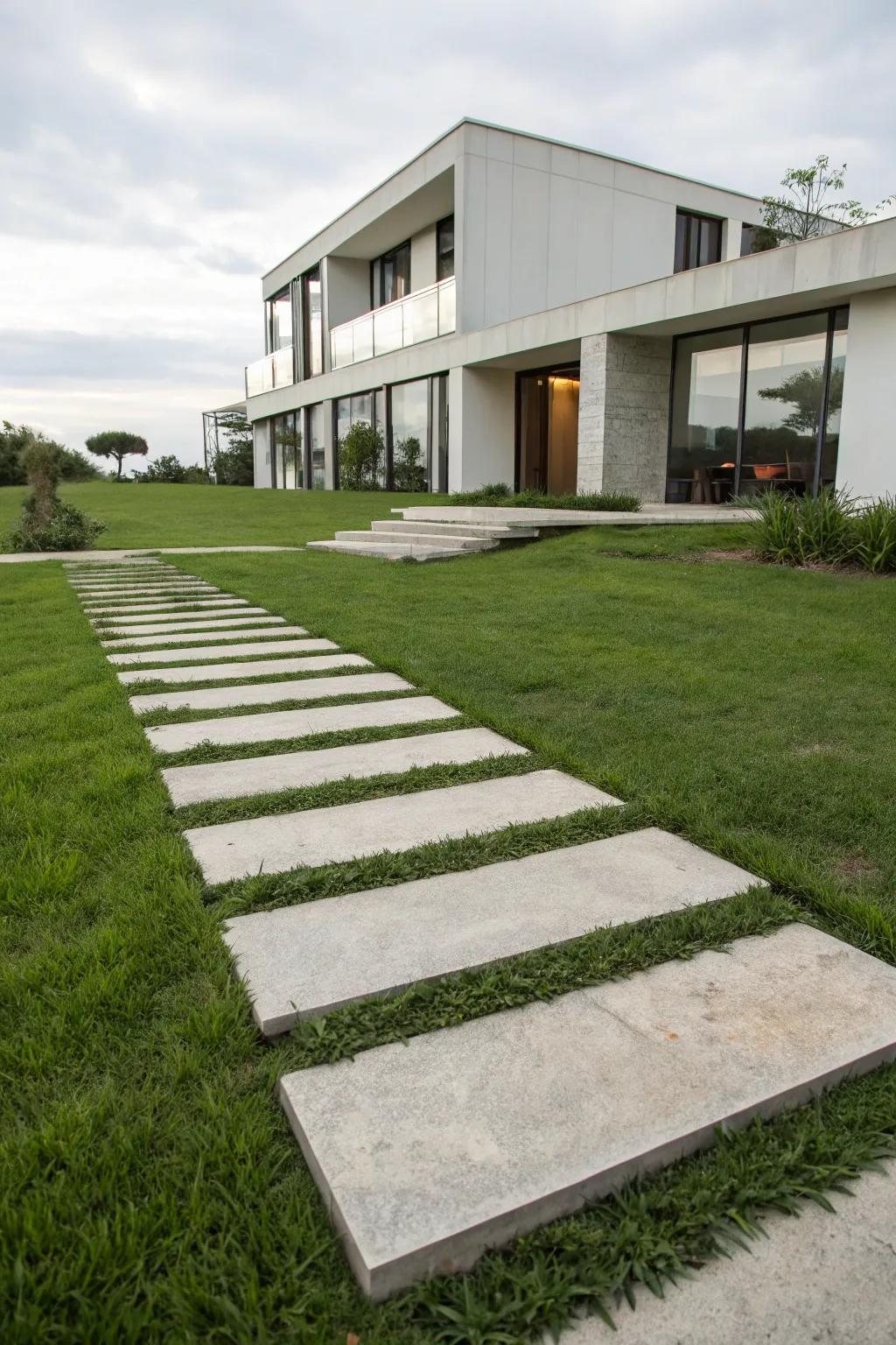 Oversized stepping stones create a playful and modern walkway.