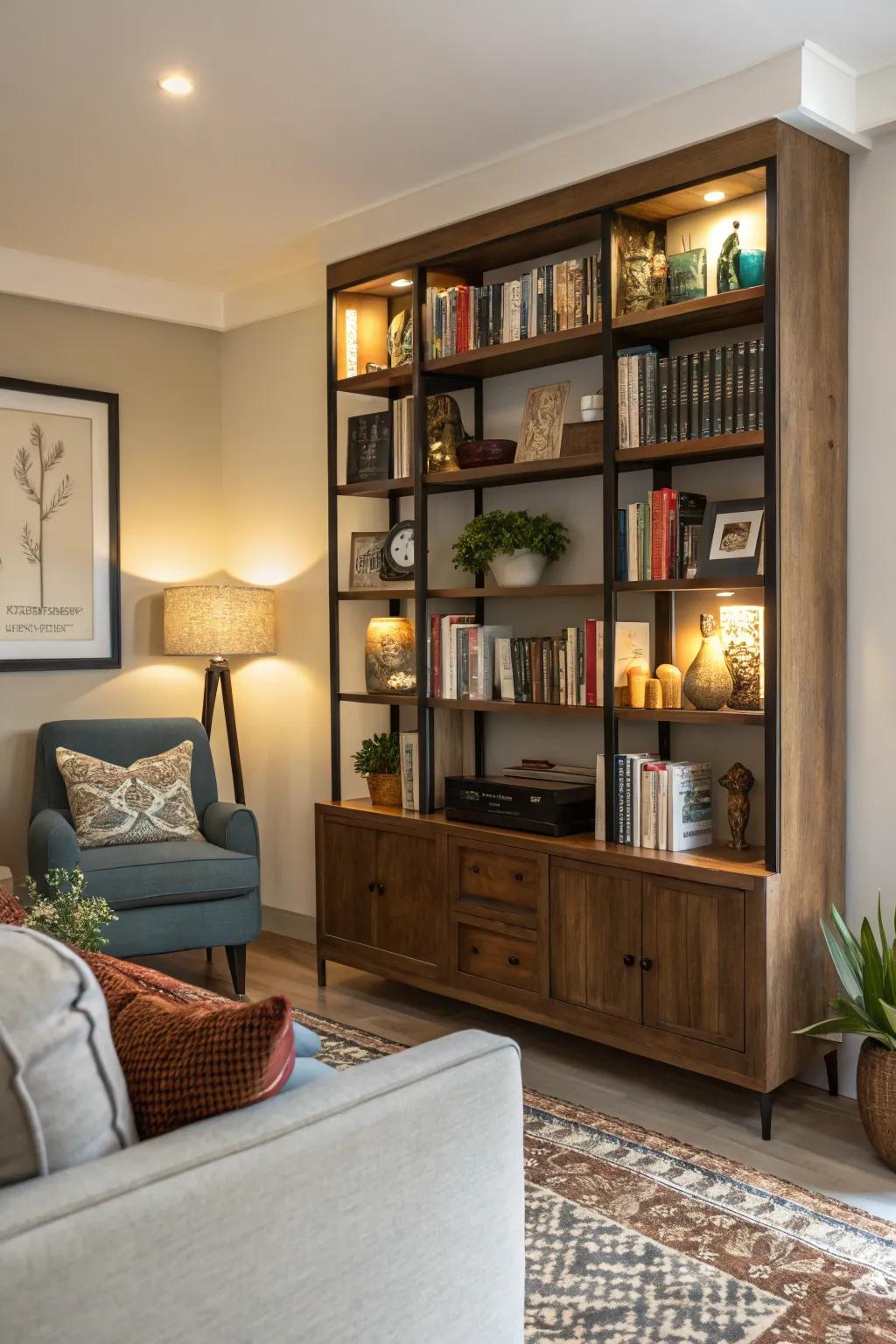 Bookshelves add depth and character to your living room.