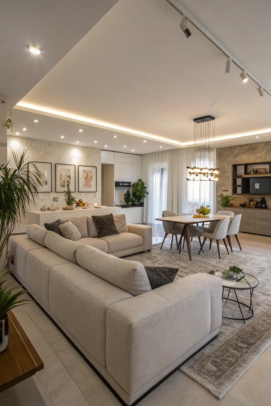 Use a corner sofa to subtly divide and enhance an open-concept layout.