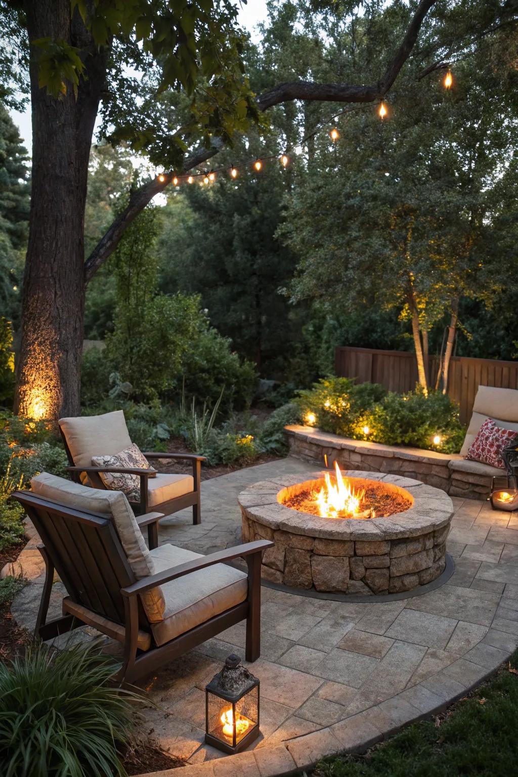 A fire pit turns a corner into a cozy gathering spot.