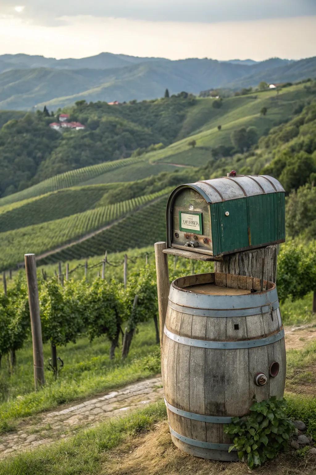A cask stand provides a solid foundation with rustic appeal.