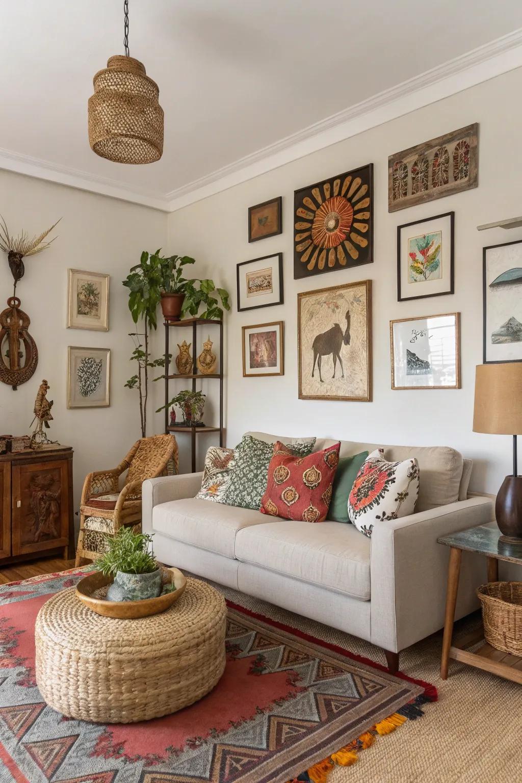 Eclectic decor adds personality and warmth to your living room.