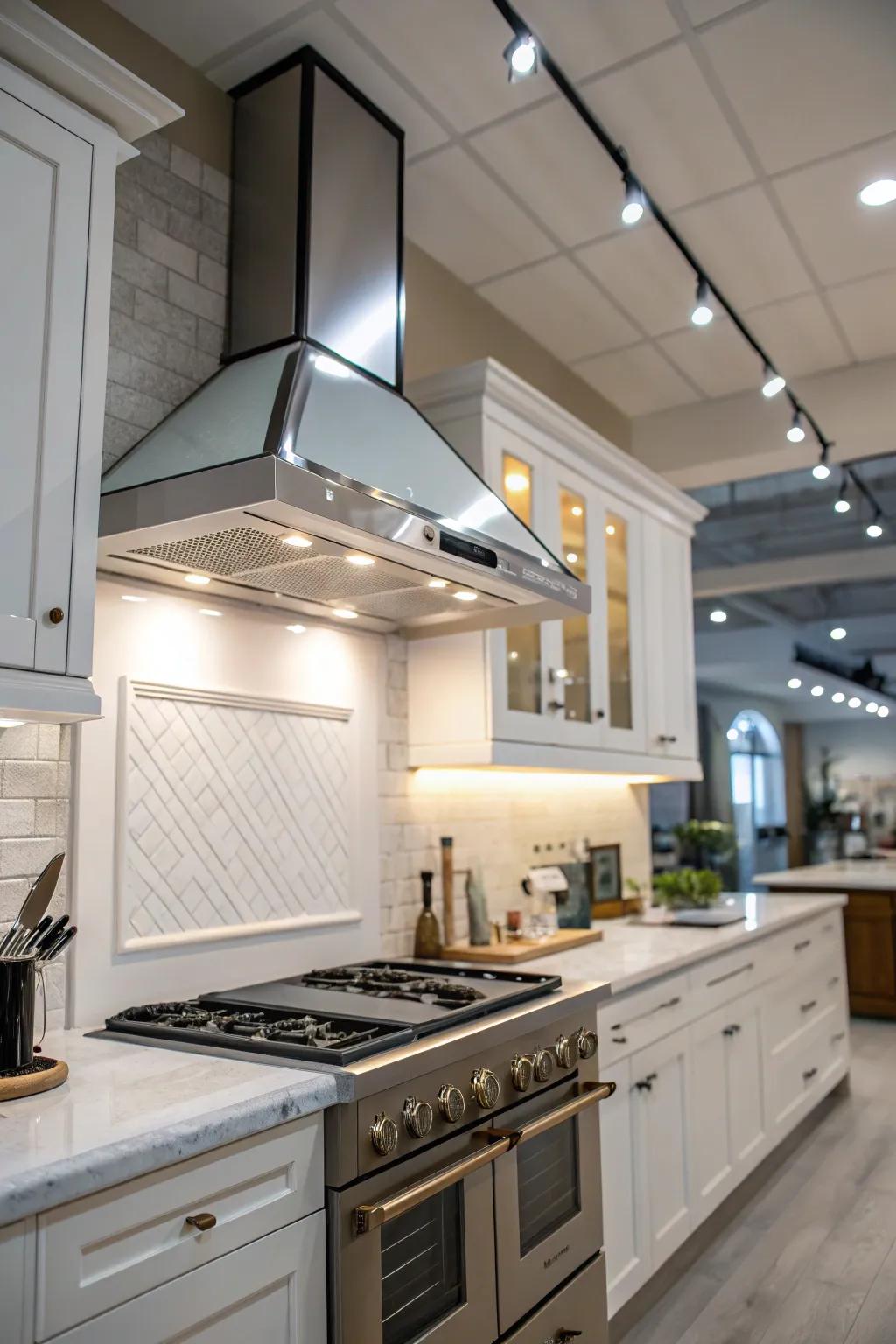 Integrated lights in extractors enhance the kitchen's atmosphere.