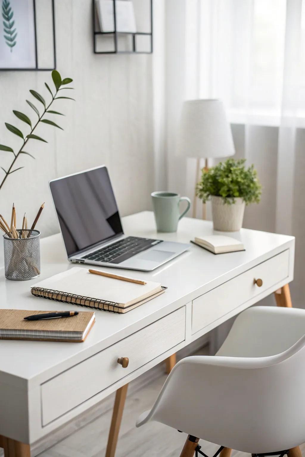 A minimalist desk with clean lines creating a peaceful setting.