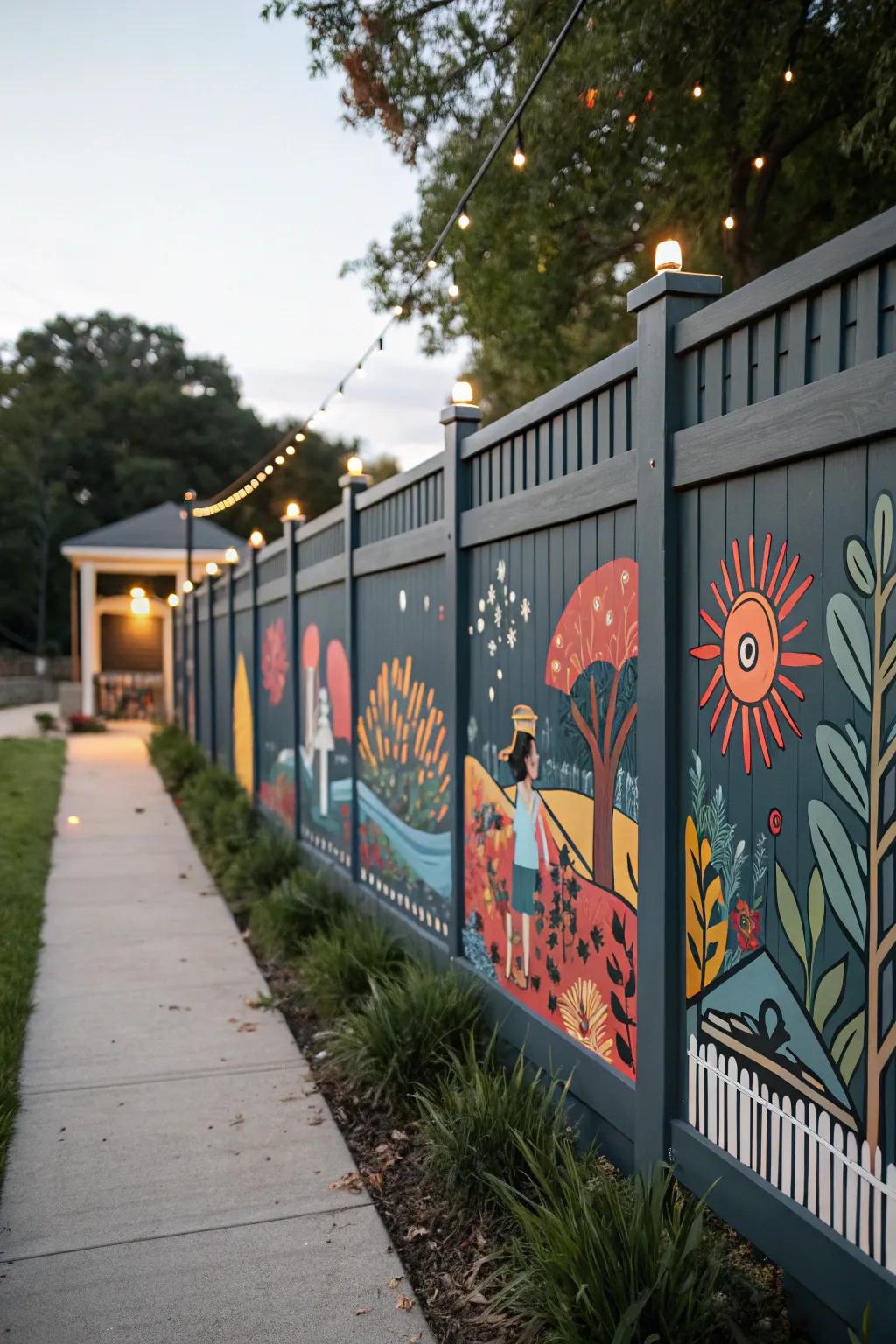A deep charcoal boundary serves as a striking canvas for a vibrant mural.