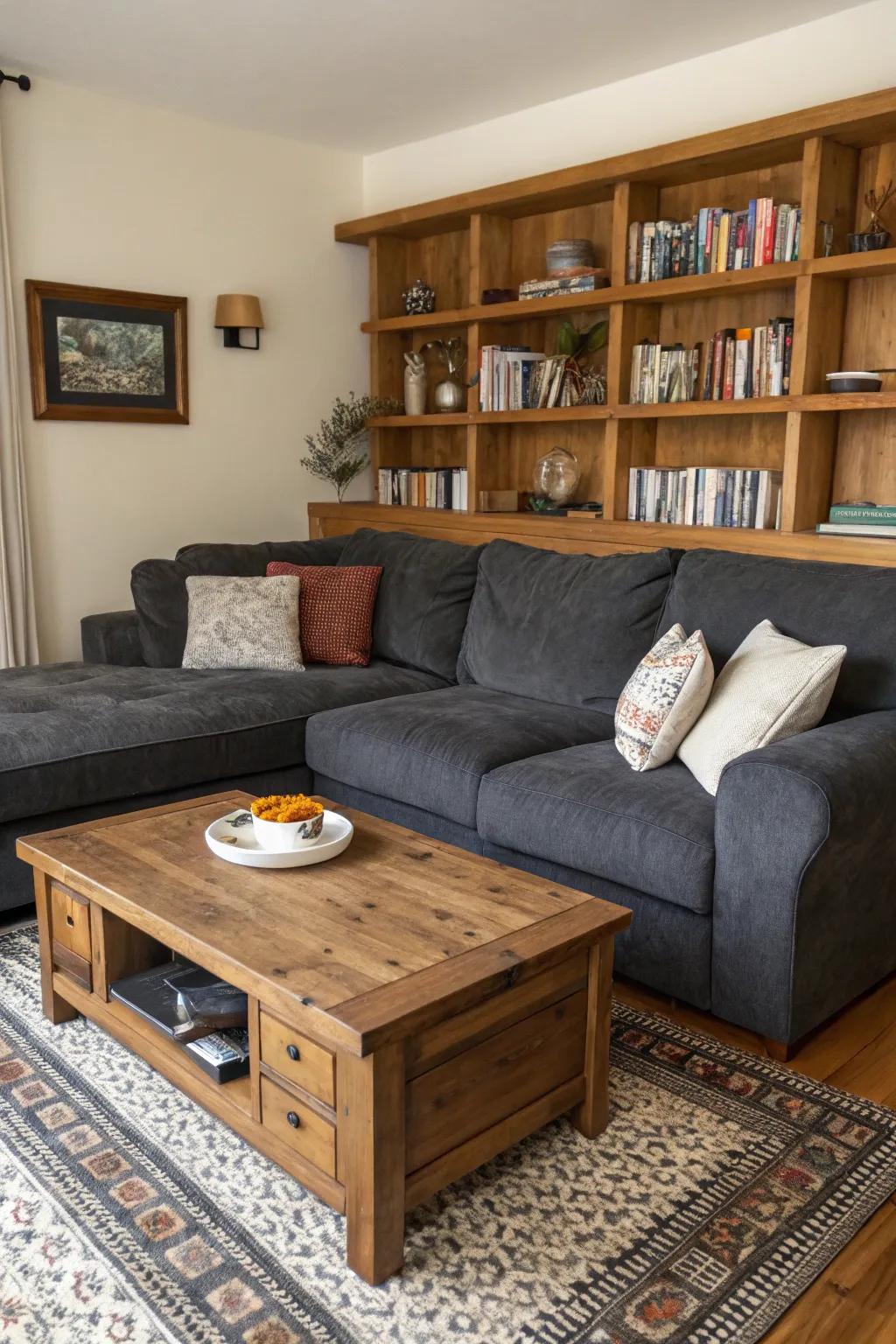 Timber elements bring warmth to your living room.